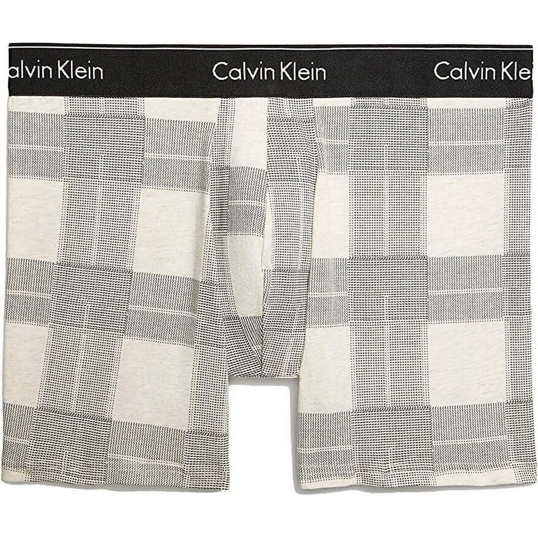 Calvin Klein Men's Modern Cotton Stretch Holiday Plaid Boxer Brief | Textured Plaid Oatmeal Heather