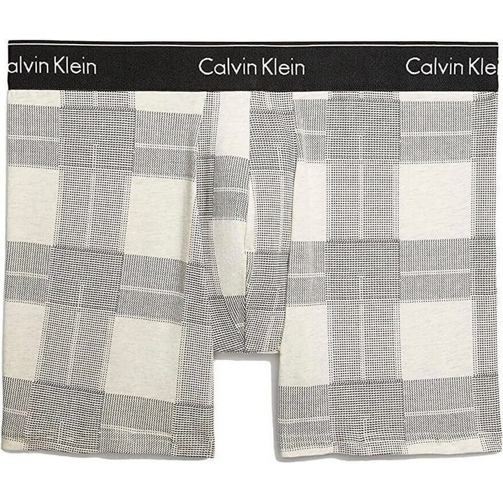 Calvin Klein Men's Modern Cotton Stretch Holiday Plaid Boxer Brief | Textured Plaid Oatmeal Heather