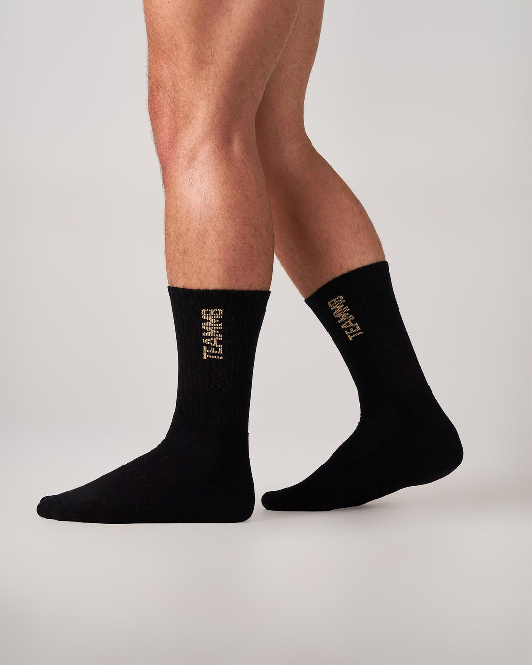TEAMM8 Crew Socks - Premium Ribbed Cotton Athletic Socks (Black/Tan)
