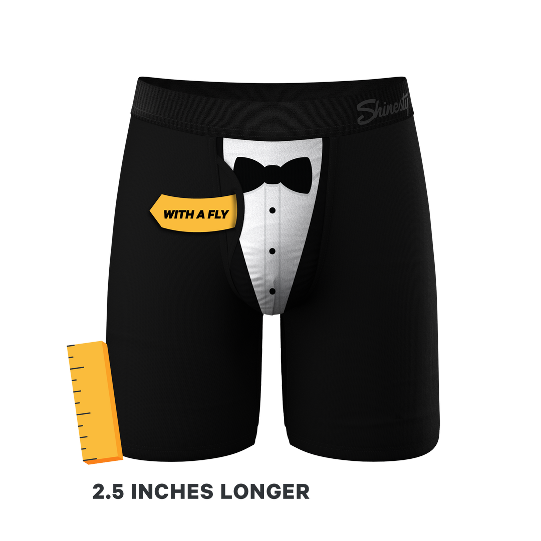 The 009: Black Tuxedo Long Leg Boxer Briefs with Ball Hammock® Pouch