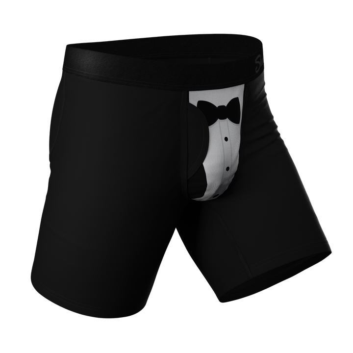 The 009: Black Tuxedo Long Leg Boxer Briefs with Ball Hammock® Pouch