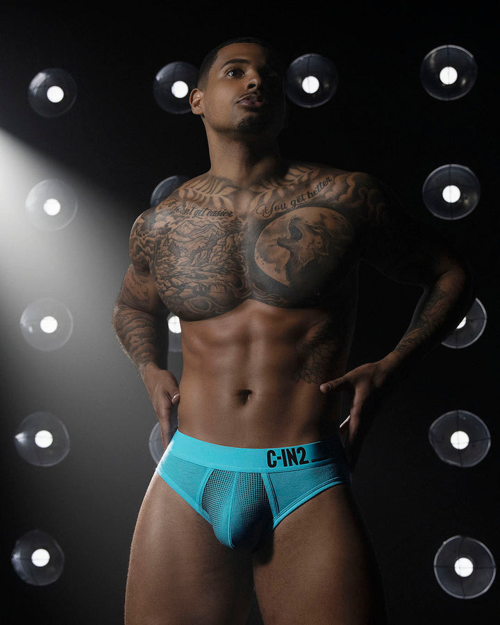 C-IN2 Super Bright Low Rise Brief in neon blue – men's neon halftone low rise brief