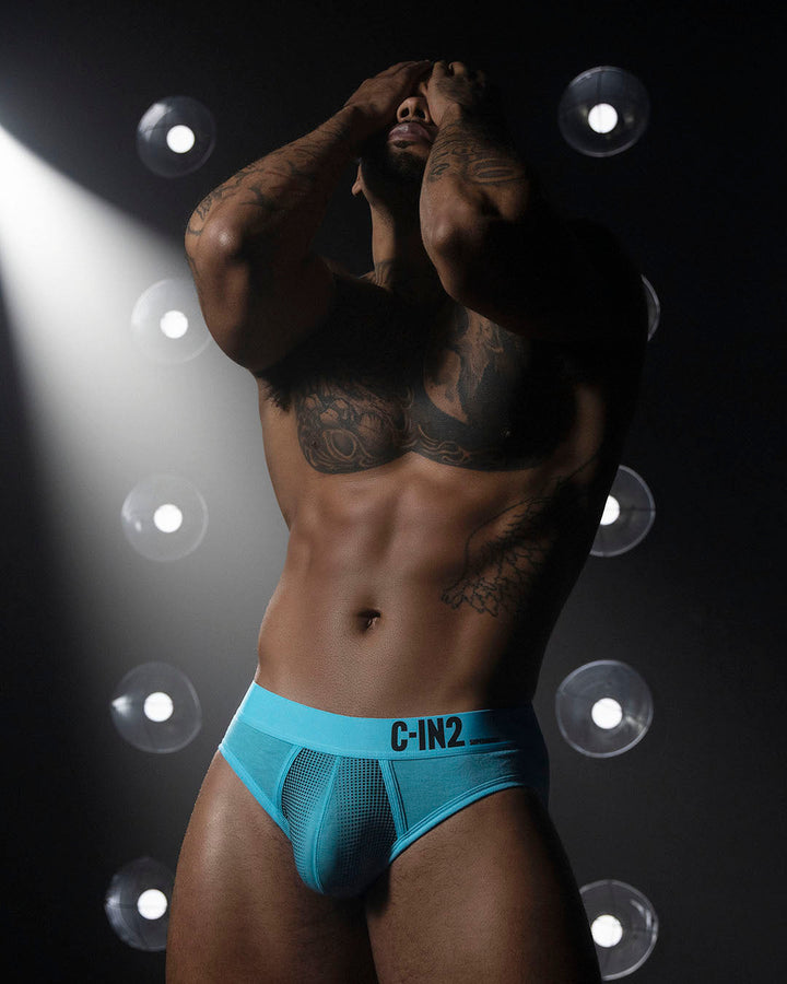 C-IN2 Super Bright Low Rise Brief in neon blue – men's neon halftone low rise brief