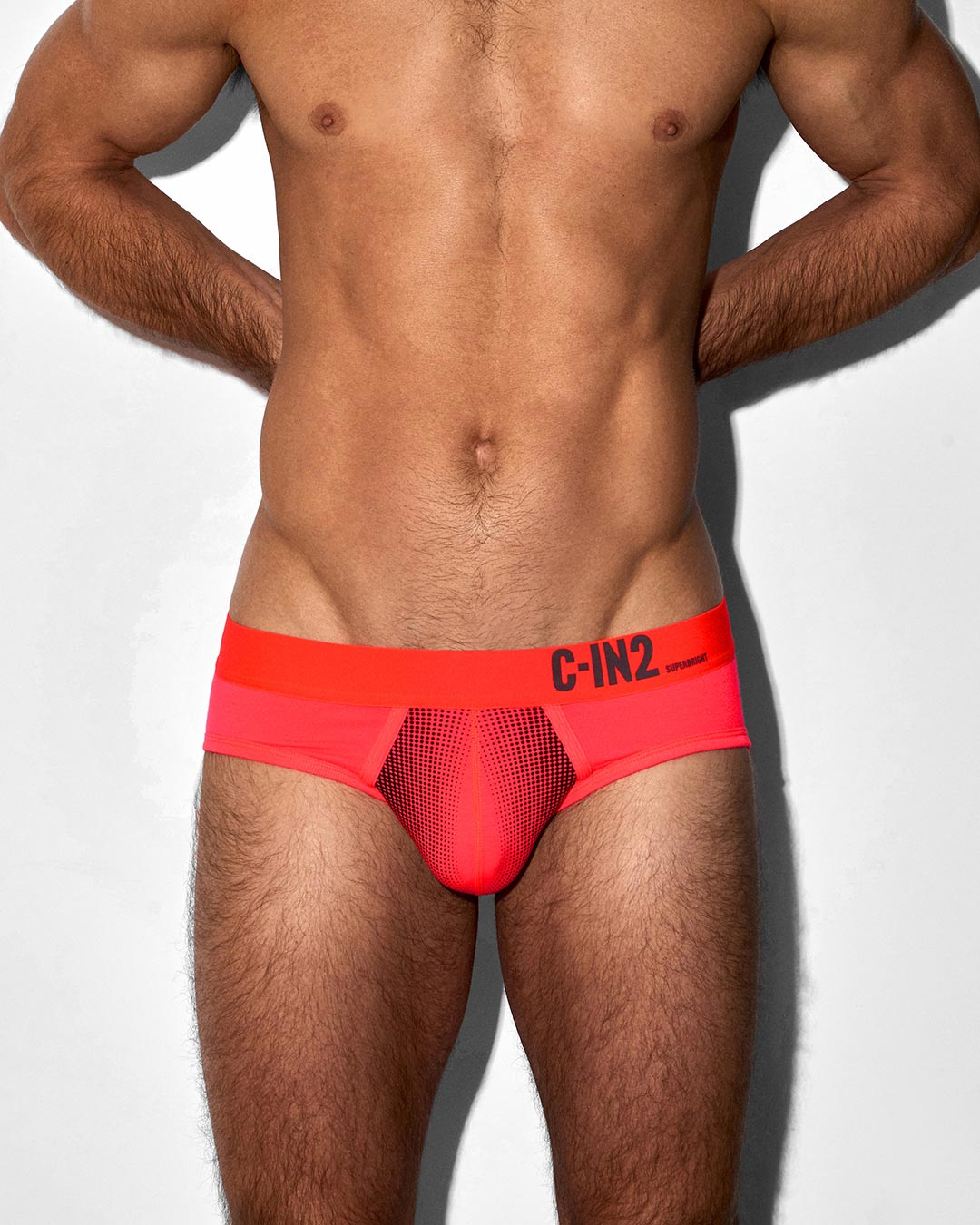 C-IN2 Super Bright Low Rise Brief in neon red – men's neon halftone low rise brief