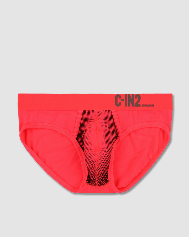 C-IN2 Super Bright Low Rise Brief in neon red – men's neon halftone low rise brief
