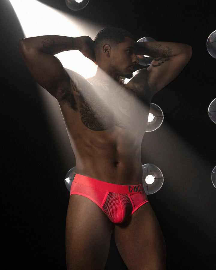 C-IN2 Super Bright Low Rise Brief in neon red – men's neon halftone low rise brief