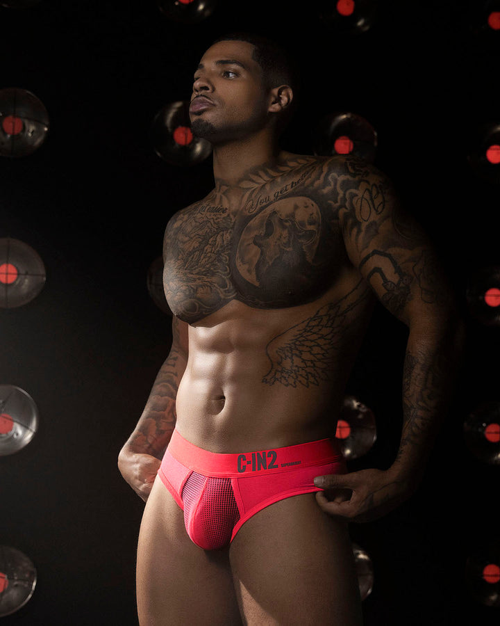 C-IN2 Super Bright Low Rise Brief in neon red – men's neon halftone low rise brief