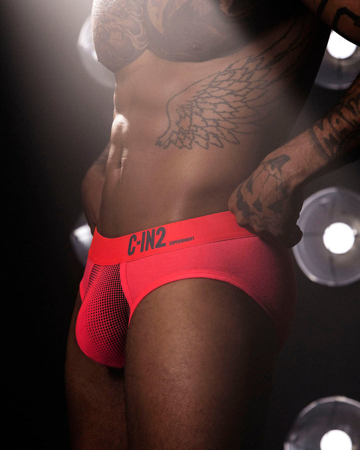 C-IN2 Super Bright Low Rise Brief in neon red – men's neon halftone low rise brief