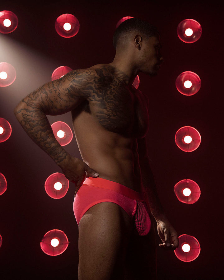 C-IN2 Super Bright Low Rise Brief in neon red – men's neon halftone low rise brief