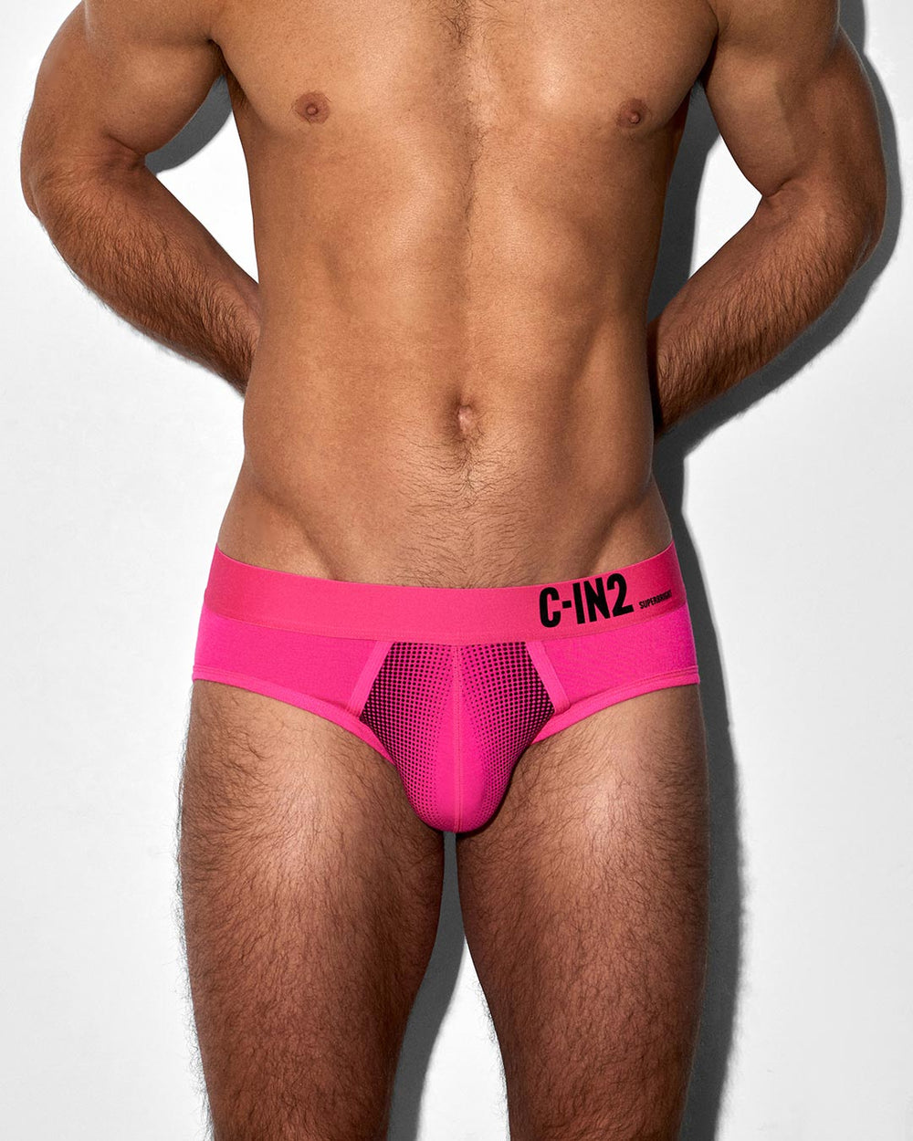 C-IN2 Super Bright Low Rise Brief in neon pink – men's neon halftone low rise brief