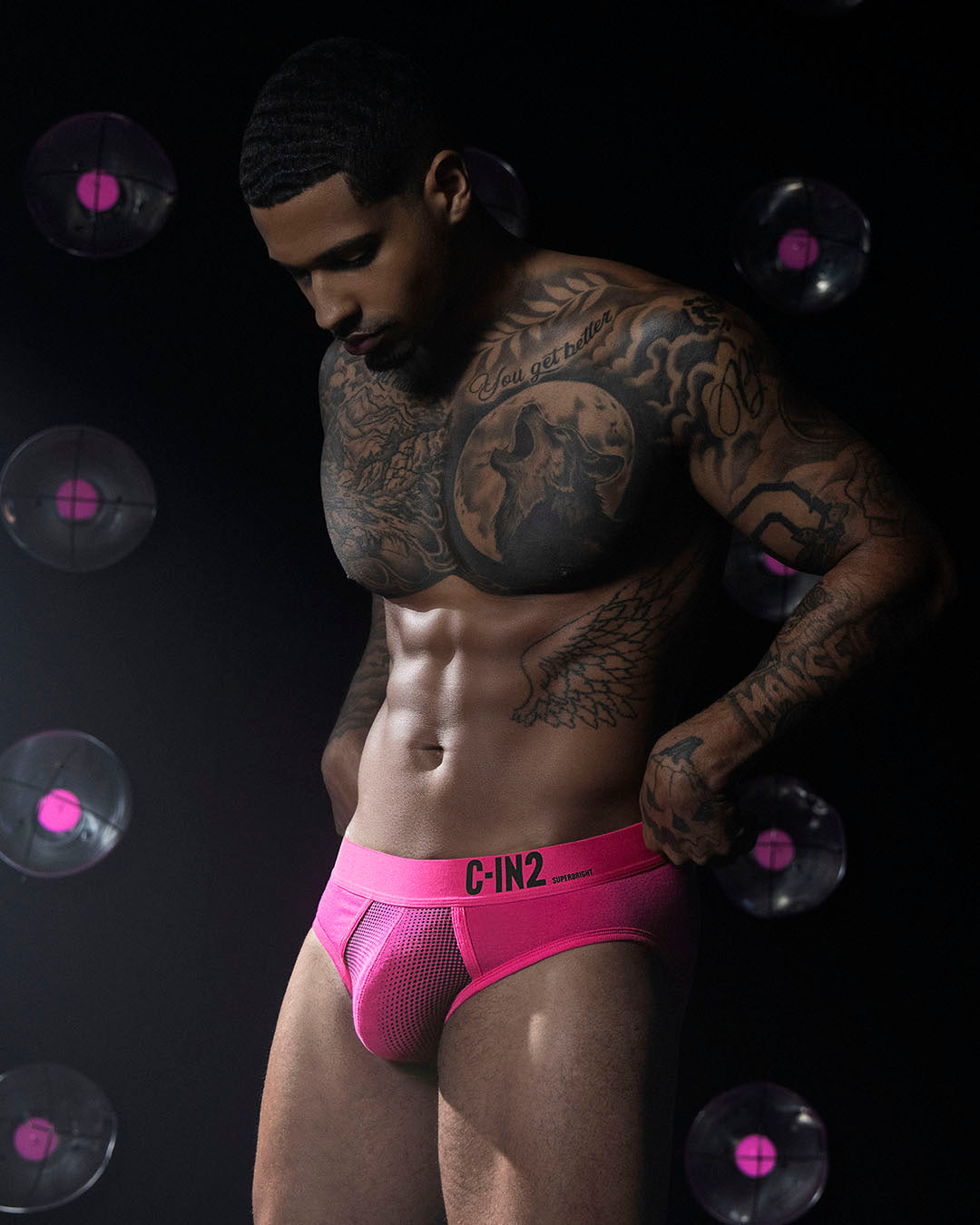 C-IN2 Super Bright Low Rise Brief in neon pink – men's neon halftone low rise brief