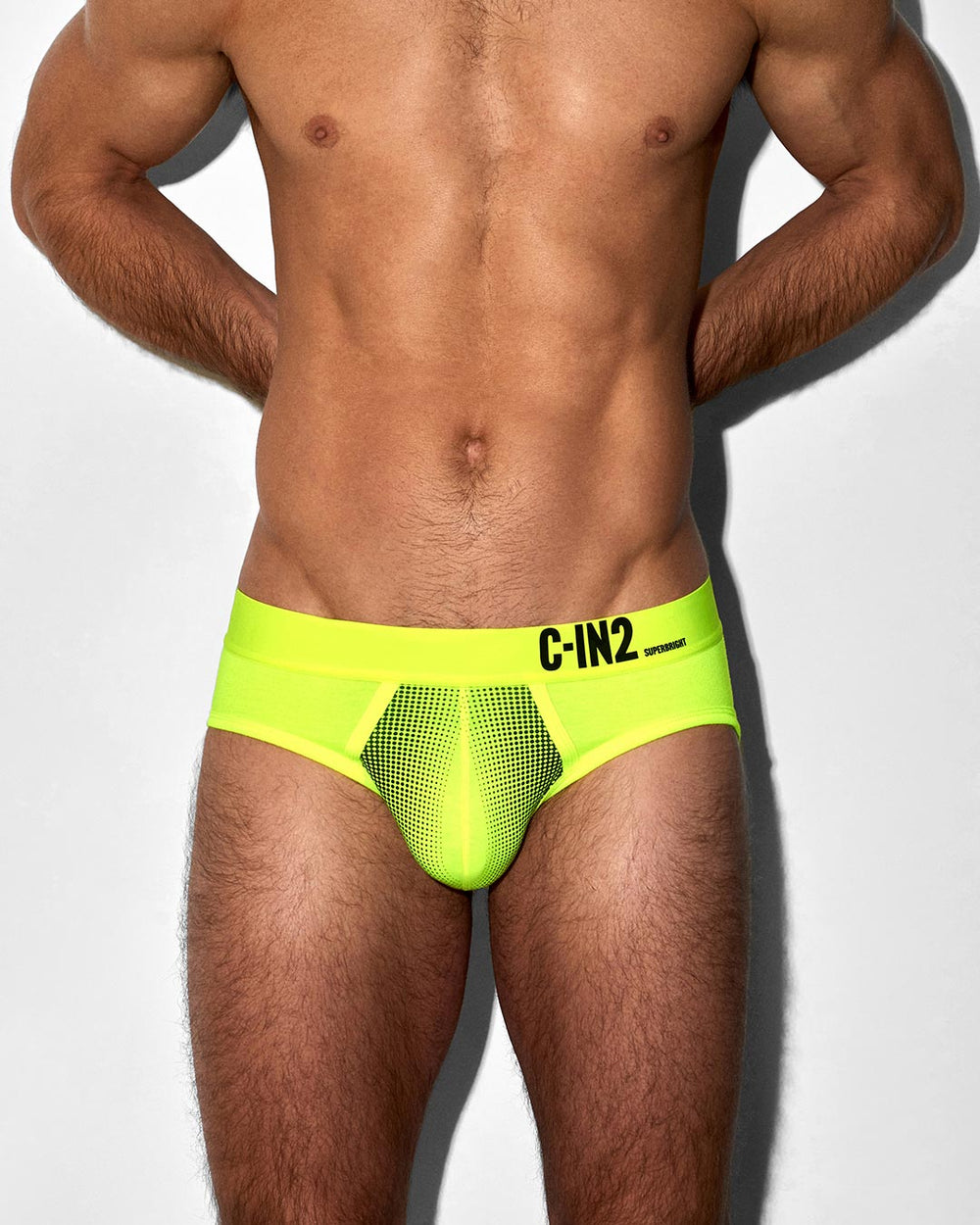 C-IN2 Super Bright Low Rise Brief in neon yellow – men's neon halftone low rise brief