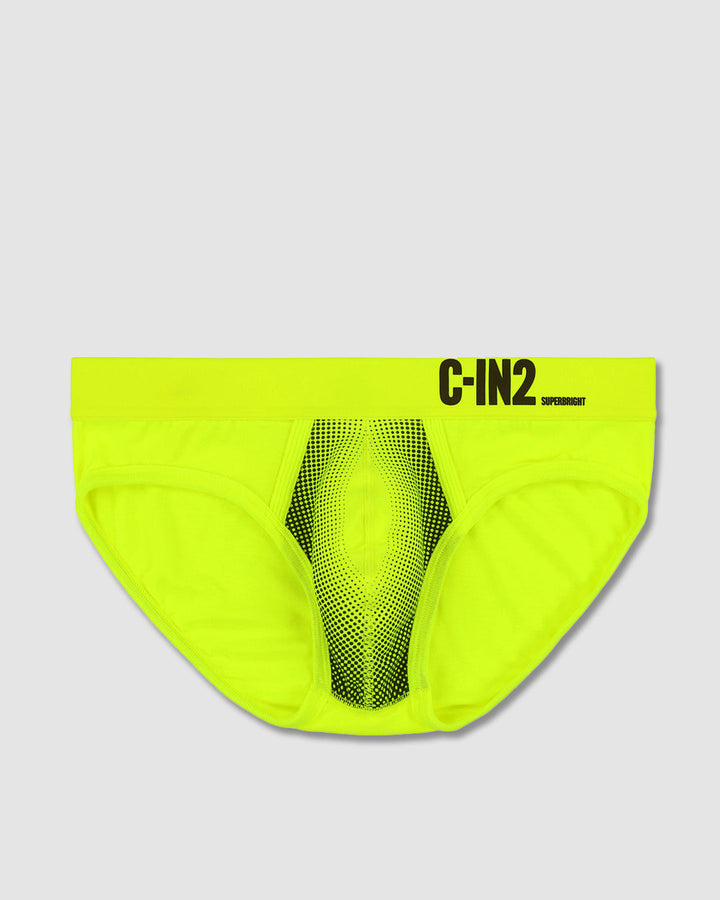 C-IN2 Super Bright Low Rise Brief in neon yellow – men's neon halftone low rise brief