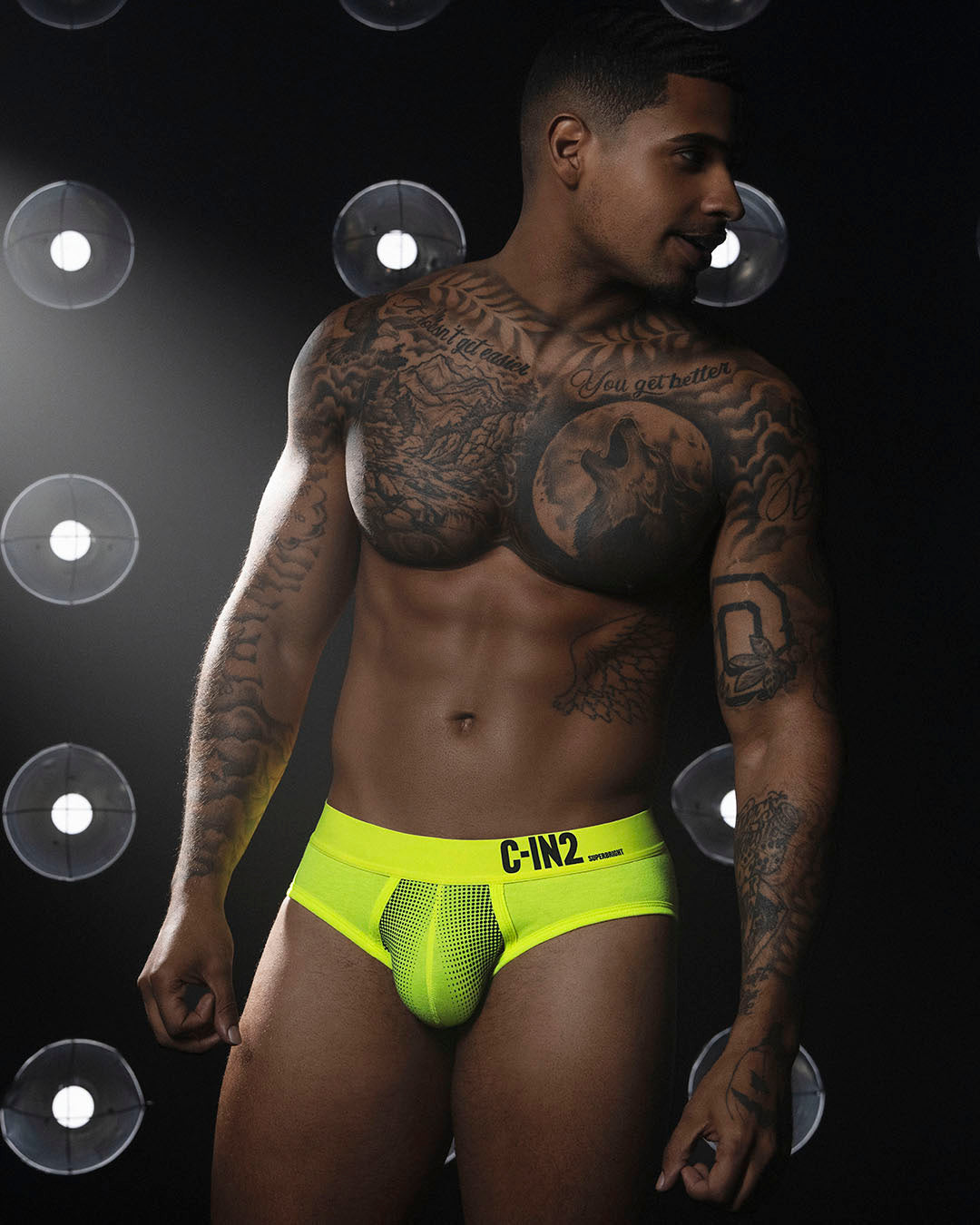 C-IN2 Super Bright Low Rise Brief in neon yellow – men's neon halftone low rise brief