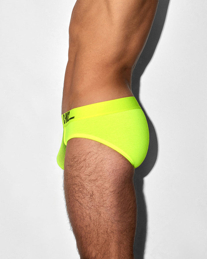 C-IN2 Super Bright Low Rise Brief in neon yellow – men's neon halftone low rise brief