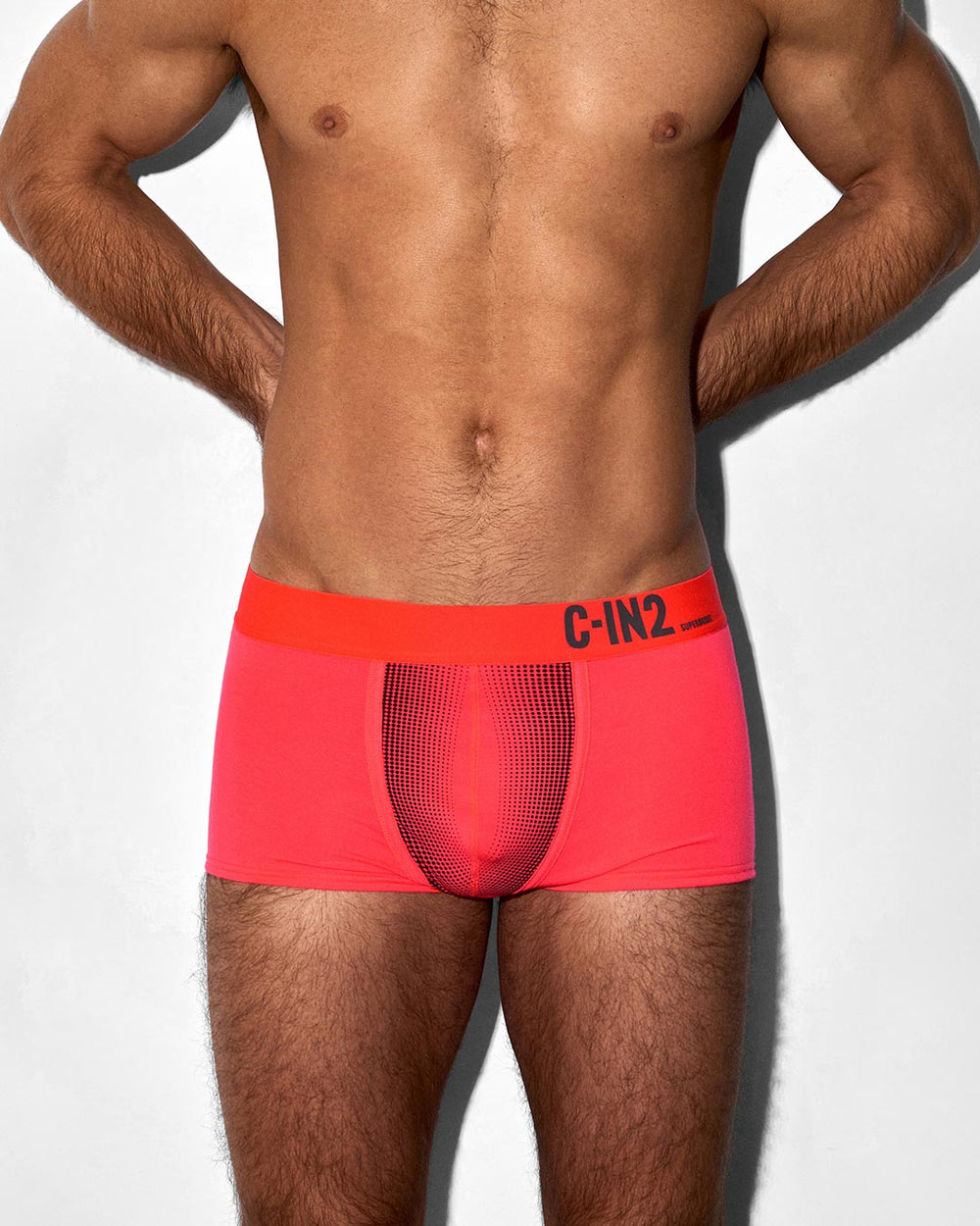 C-IN2 Super Bright Trunk in neon red – men's neon halftone low rise trunk underwear