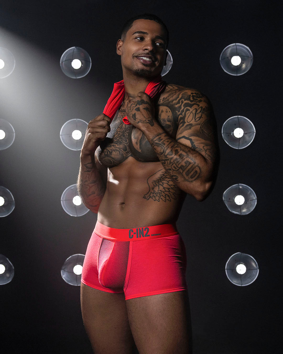 C-IN2 Super Bright Trunk in neon red – men's neon halftone low rise trunk underwear