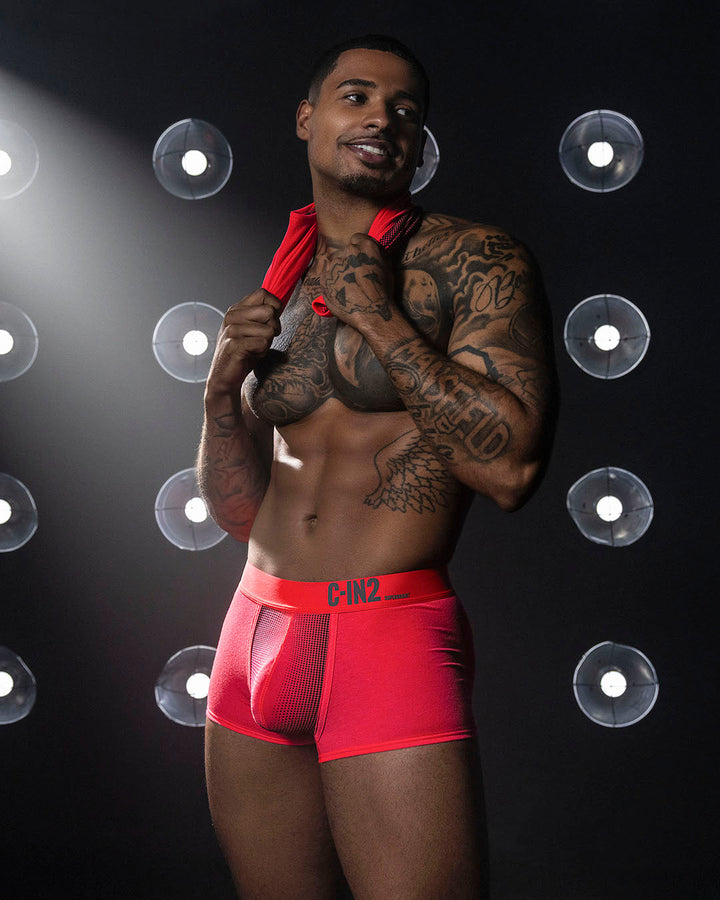 C-IN2 Super Bright Trunk in neon red – men's neon halftone low rise trunk underwear