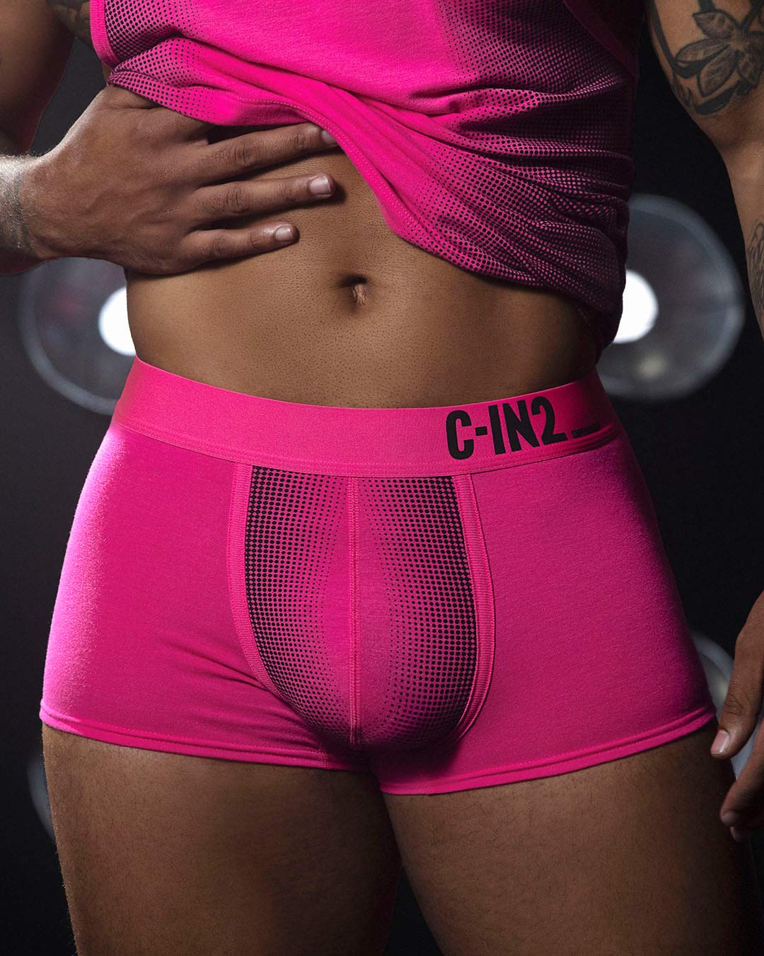 C-IN2 Super Bright Trunk in neon pink – men's neon halftone low rise trunk underwear