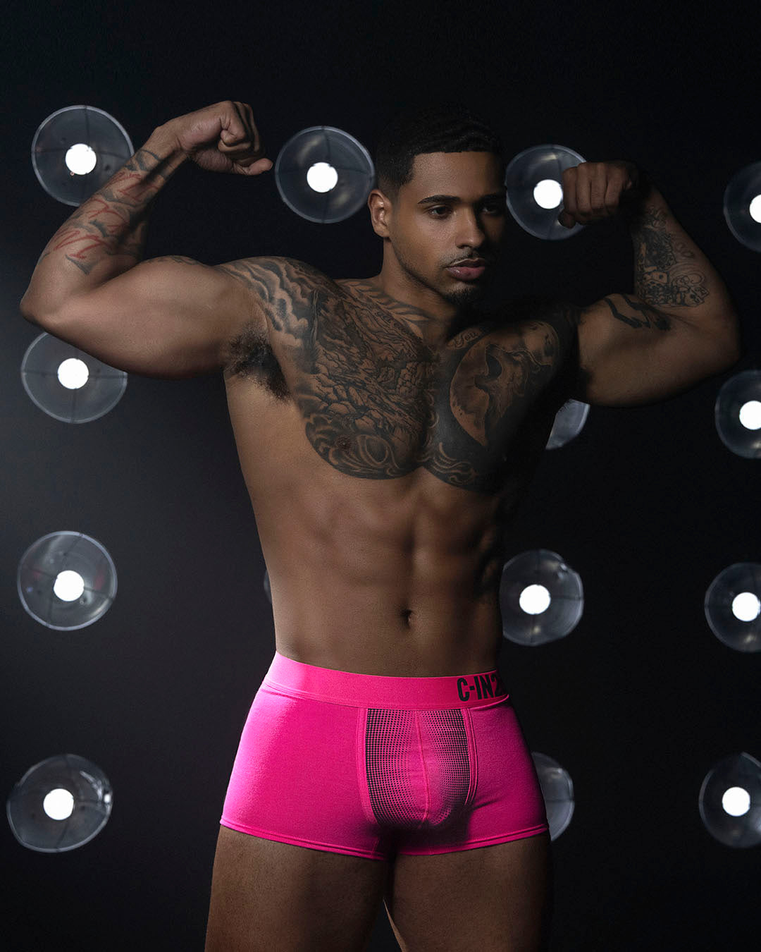 C-IN2 Super Bright Trunk in neon pink – men's neon halftone low rise trunk underwear