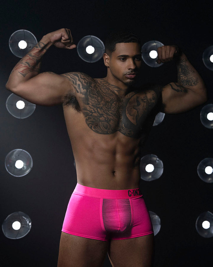 C-IN2 Super Bright Trunk in neon pink – men's neon halftone low rise trunk underwear