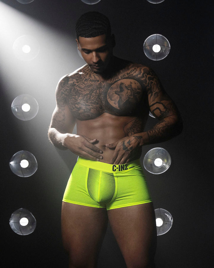 C-IN2 Super Bright Trunk in neon yellow – men's neon halftone low rise trunk underwear