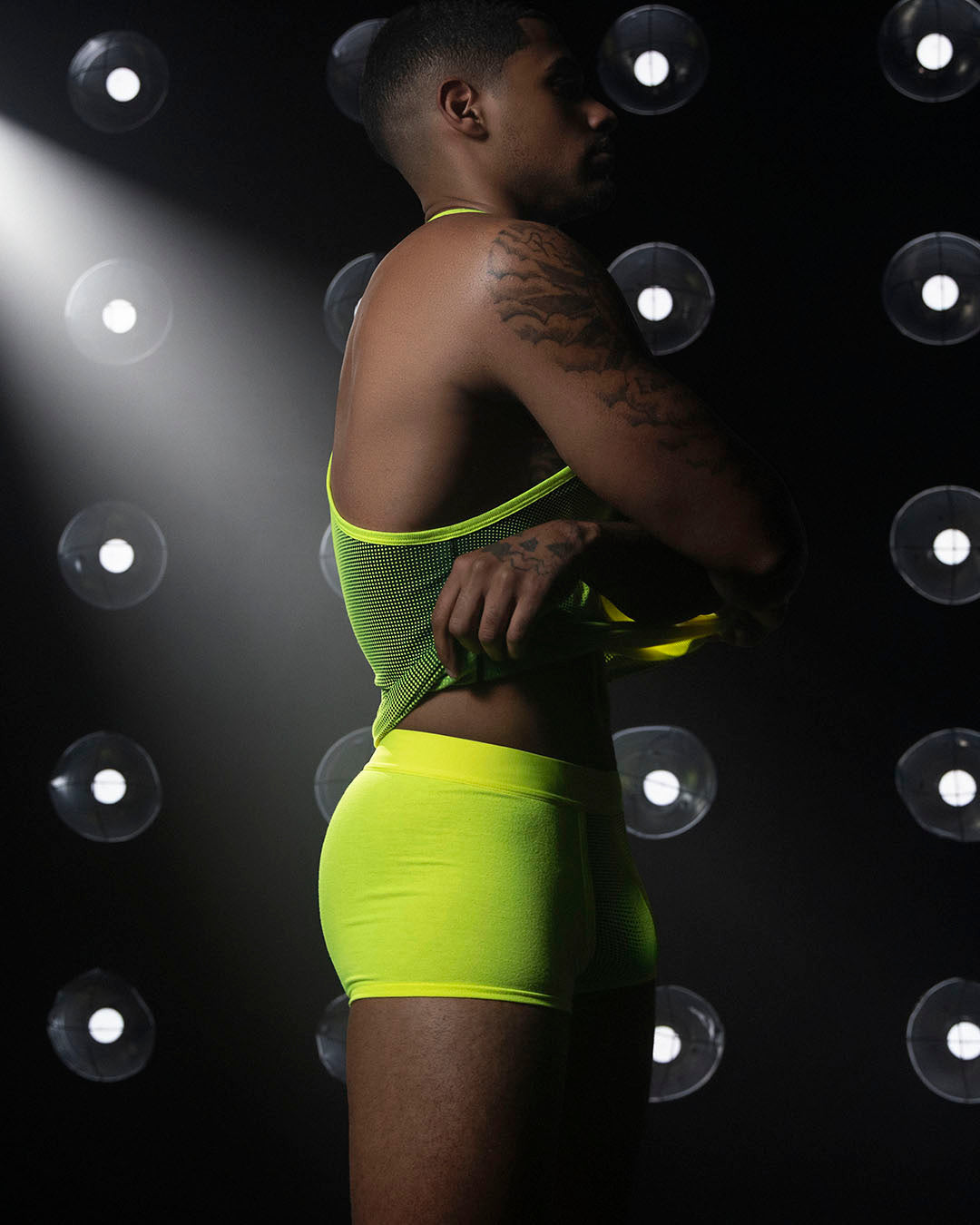 C-IN2 Super Bright Trunk in neon yellow – men's neon halftone low rise trunk underwear