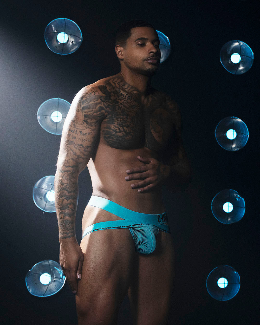 C-IN2 Super Bright Jock in neon blue – men's neon halftone athletic jockstrap