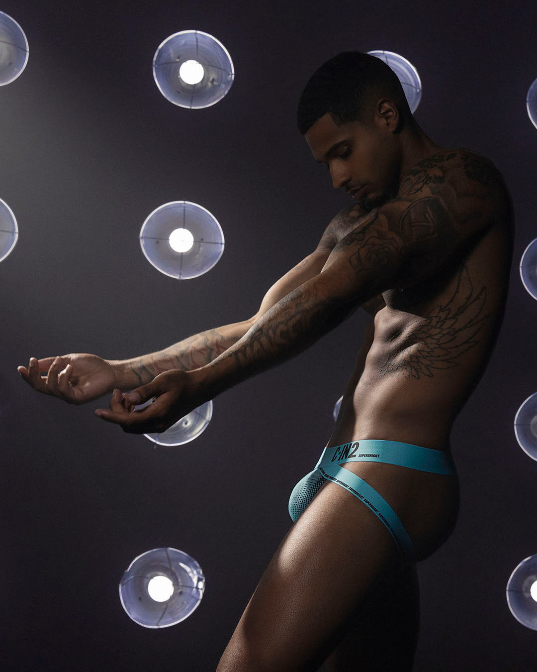 C-IN2 Super Bright Jock in neon blue – men's neon halftone athletic jockstrap