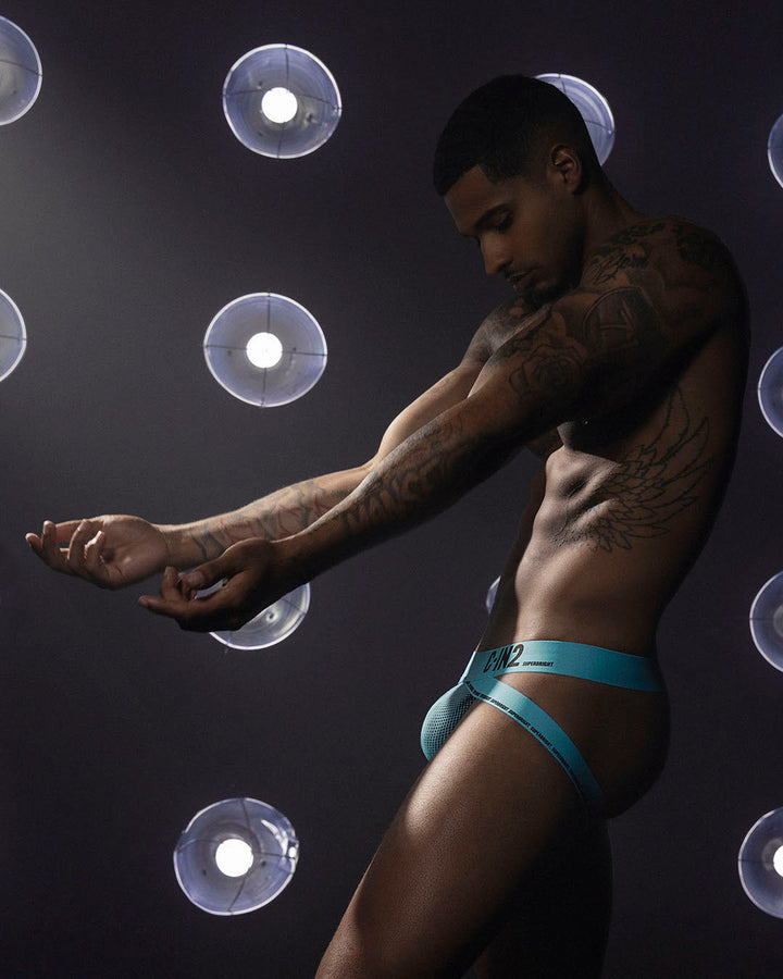 C-IN2 Super Bright Jock in neon blue – men's neon halftone athletic jockstrap