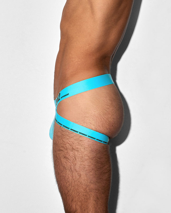 C-IN2 Super Bright Jock in neon blue – men's neon halftone athletic jockstrap