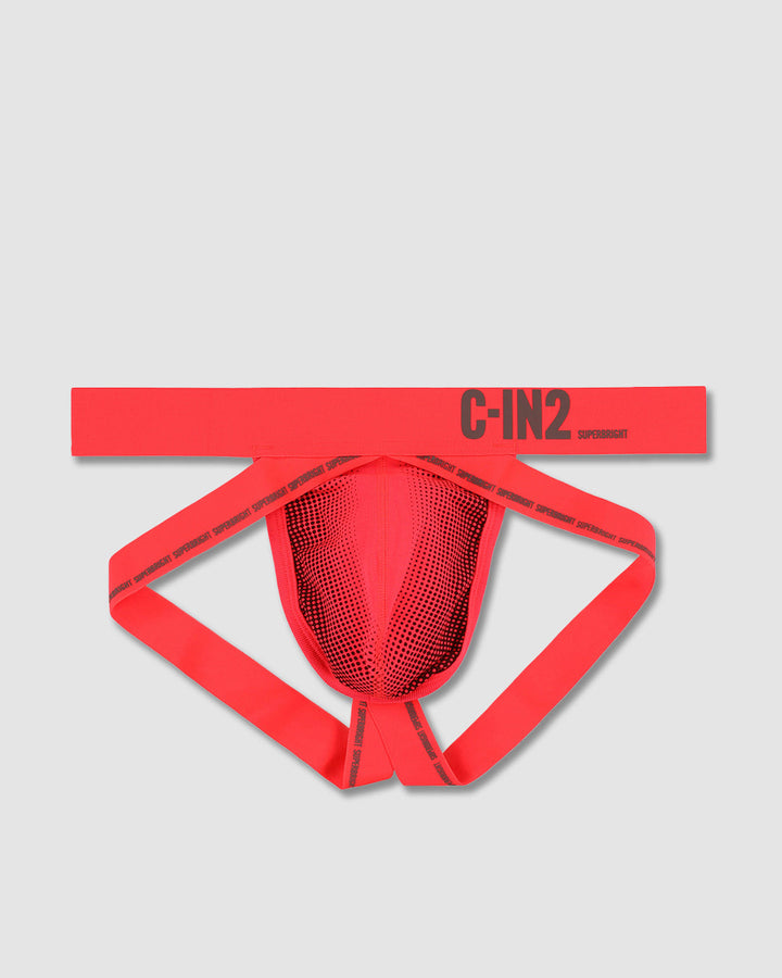 C-IN2 Super Bright Jock in neon red – men's neon halftone athletic jockstrap
