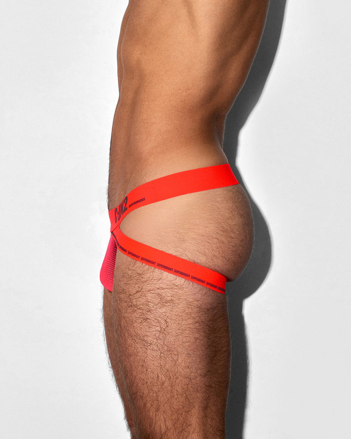 C-IN2 Super Bright Jock in neon red – men's neon halftone athletic jockstrap