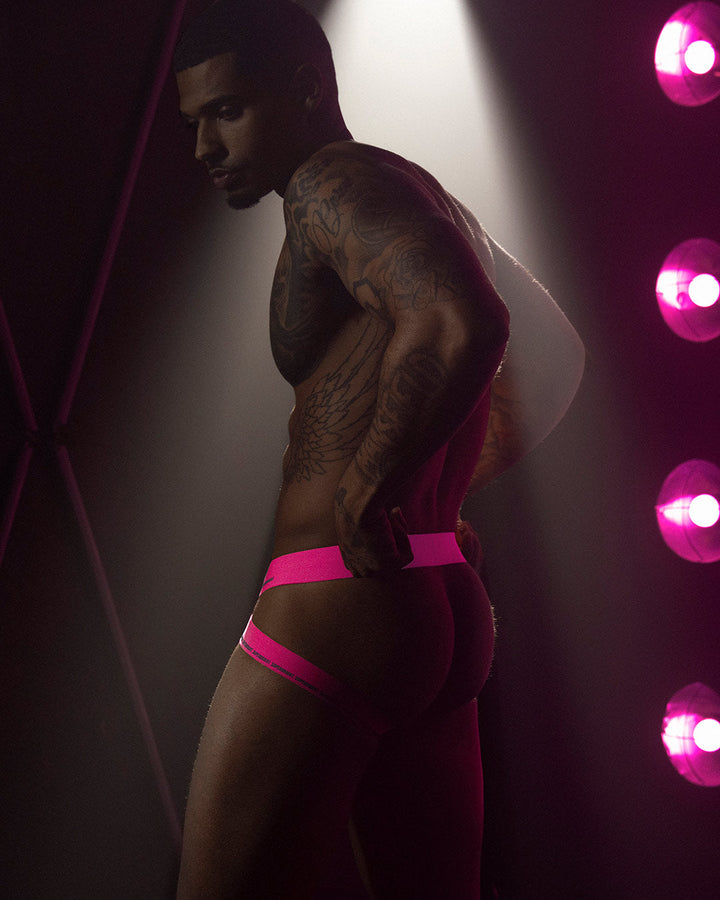 C-IN2 Super Bright Jock in neon pink – men's neon halftone athletic jockstrap