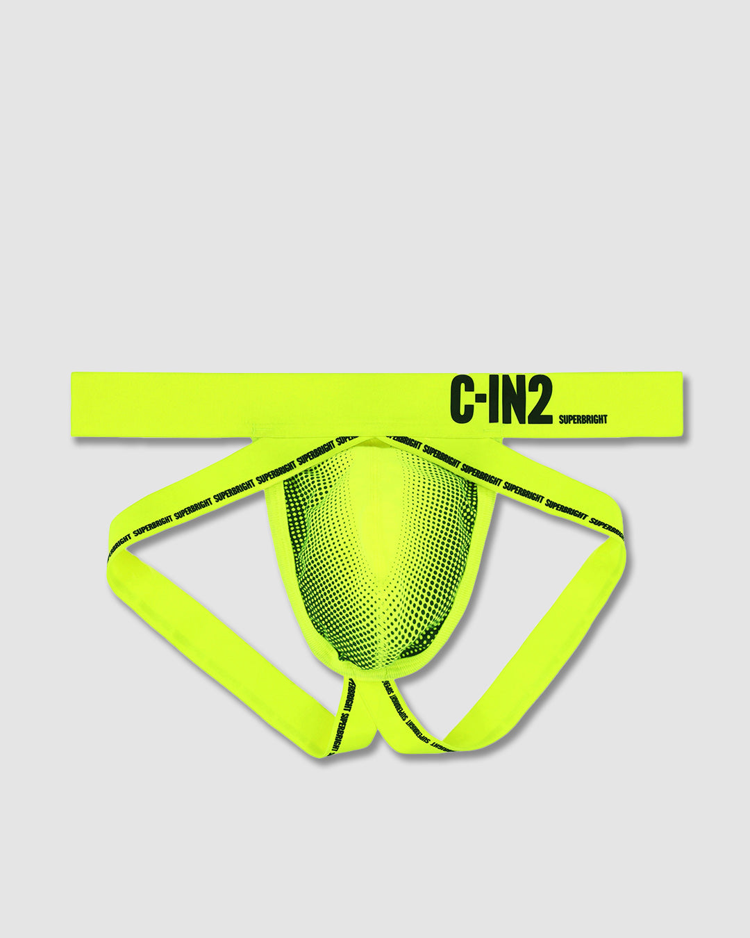 C-IN2 Super Bright Jock in neon yellow – men's neon halftone athletic jockstrap