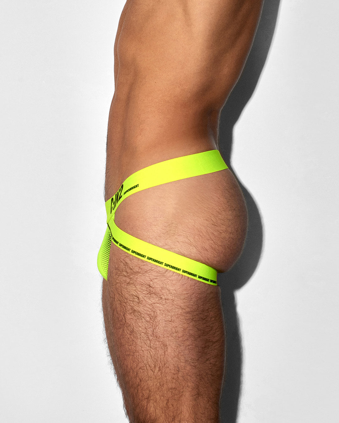 C-IN2 Super Bright Jock in neon yellow – men's neon halftone athletic jockstrap