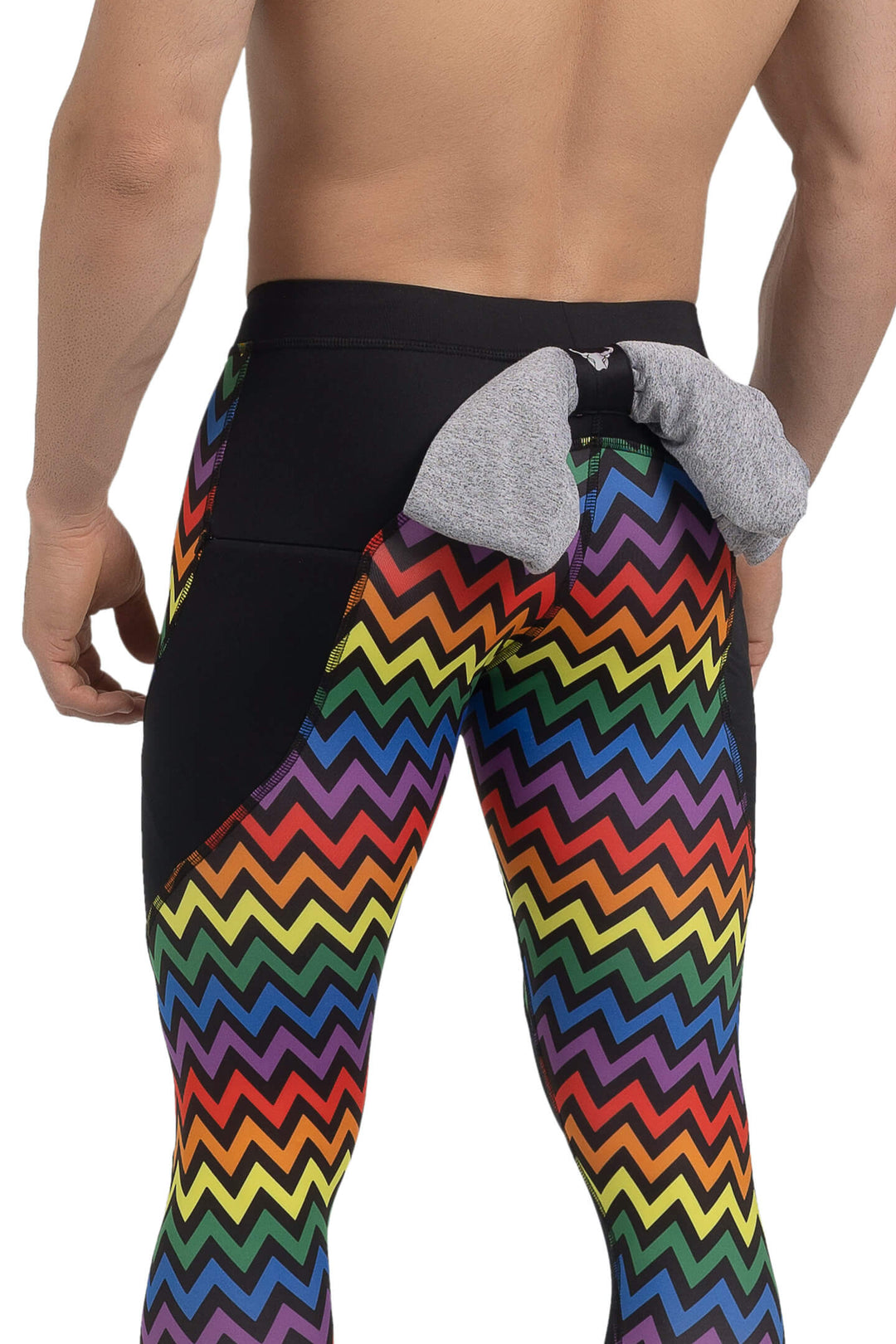 Matador Meggings "Pride Zigzag" Men’s Compression Tights – Vibrant Rainbow Pattern Performance Leggings for Gym, Festivals & Pride Events