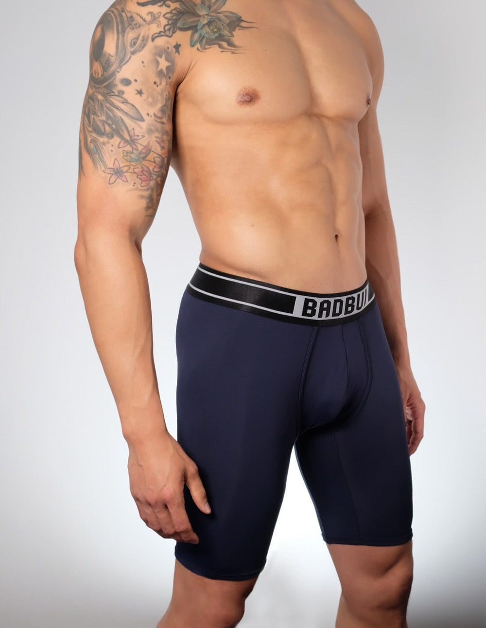 BADBUI Micro Fiber Boxer Brief in navy grey – men's Italian micro fiber 8 inch boxer brief