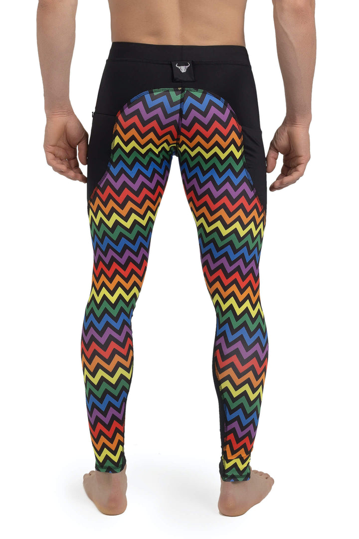 Matador Meggings "Pride Zigzag" Men’s Compression Tights – Vibrant Rainbow Pattern Performance Leggings for Gym, Festivals & Pride Events