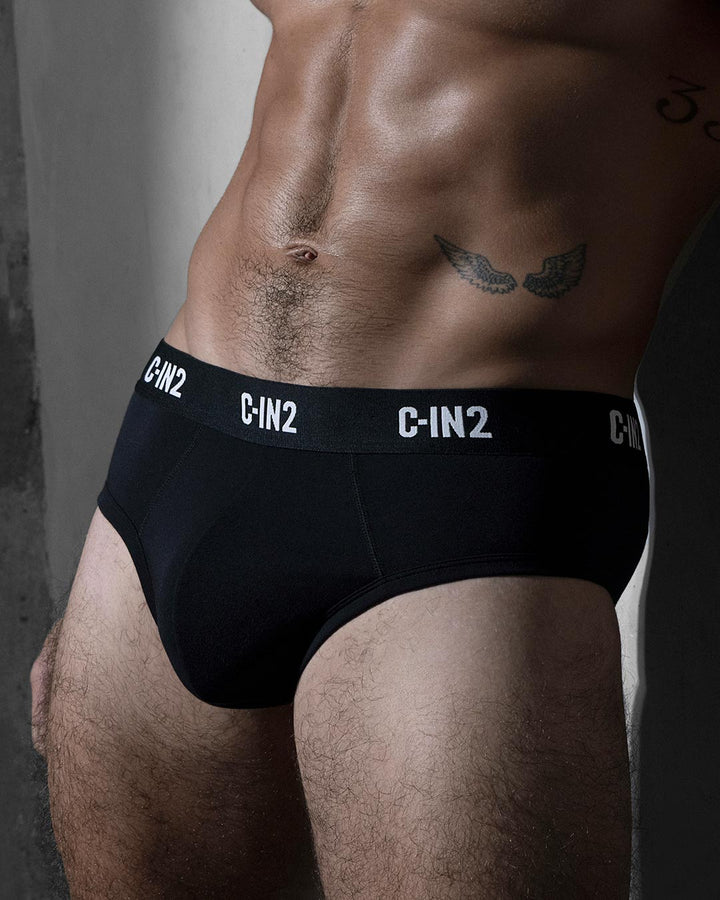 C-IN2 Premium Stretch 3-Pack Mid Rise Brief in black – men's mid-rise cotton-modal brief 3-pack