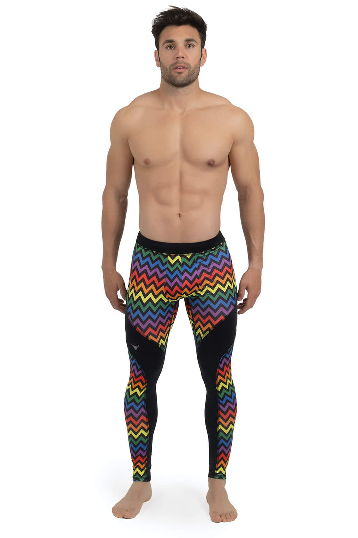 Matador Meggings "Pride Zigzag" Men’s Compression Tights – Vibrant Rainbow Pattern Performance Leggings for Gym, Festivals & Pride Events
