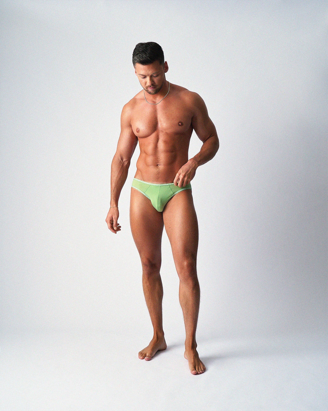 Teamm8 Glide Bikini Brief — Matcha | Recycled Nylon Men's Bikini Brief