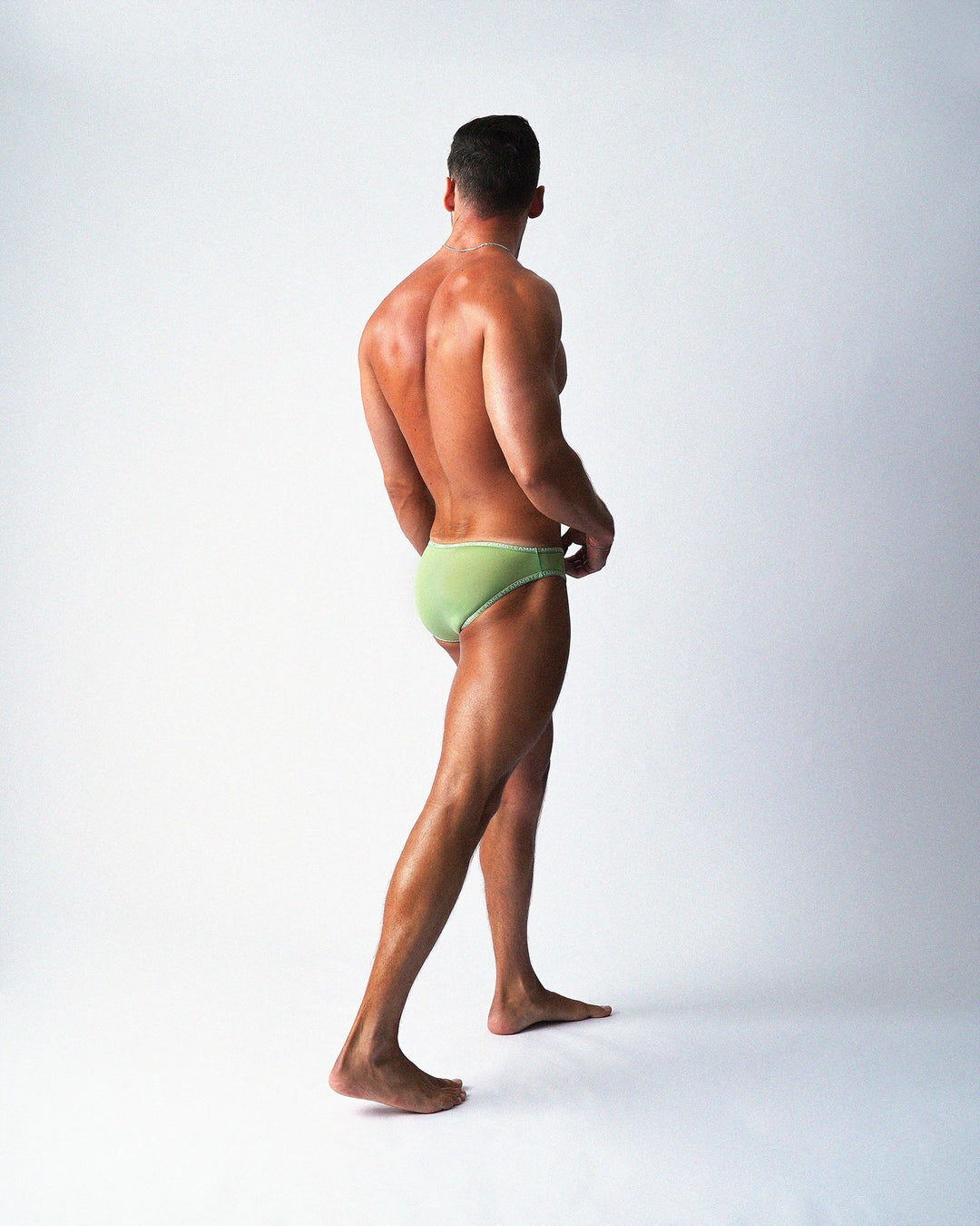 Teamm8 Glide Bikini Brief — Matcha | Recycled Nylon Men's Bikini Brief