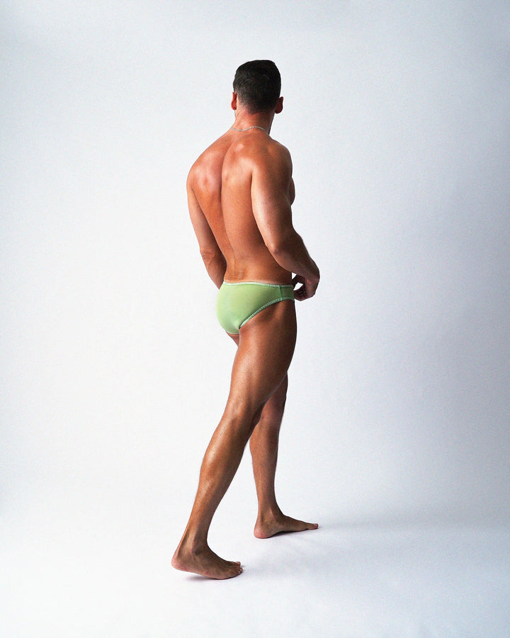 Teamm8 Glide Bikini Brief — Matcha | Recycled Nylon Men's Bikini Brief