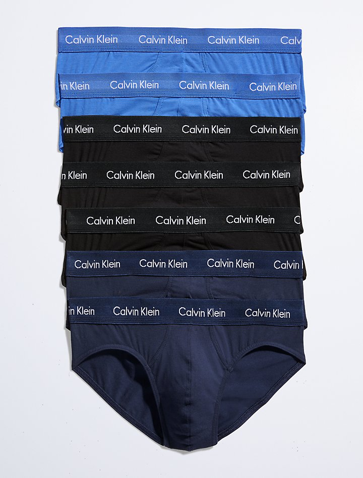 Calvin Klein Men's Cotton Stretch Hip Brief - 3 Pack, Black/Blue  Shadow/Cobalt, Small