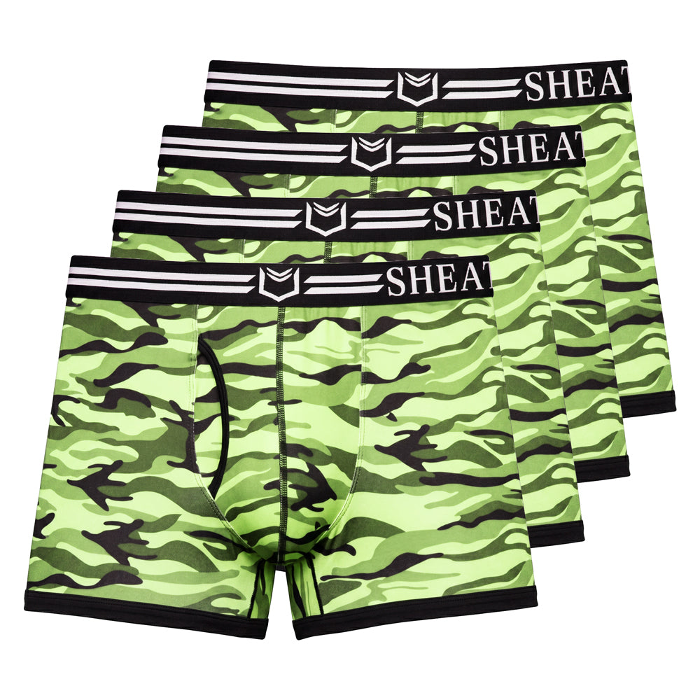 SHEATH 2.1 Polyester Camo Men's Dual Pouch Trunk 3 inch 4-Pack – men's camo trunk 4-pack
