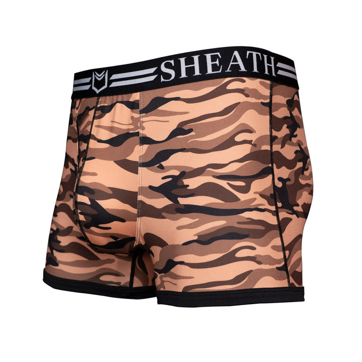 SHEATH 2.1 Polyester Camo Men's Dual Pouch Trunk 3 inch – men's camo dual pouch trunk underwear