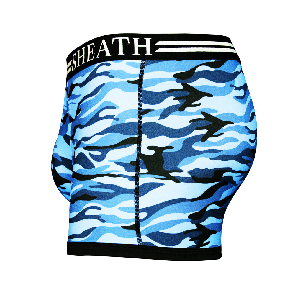 SHEATH 2.1 Polyester Camo Men's Dual Pouch Trunk 3 inch 4-Pack – men's camo trunk 4-pack