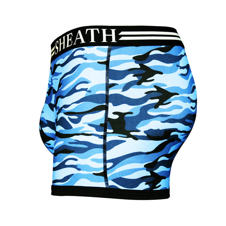 SHEATH 2.1 Polyester Camo Men's Dual Pouch Trunk 3 inch 4-Pack – men's camo trunk 4-pack