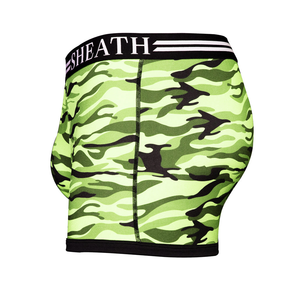 SHEATH 2.1 Polyester Camo Men's Dual Pouch Trunk 3 inch 4-Pack – men's camo trunk 4-pack
